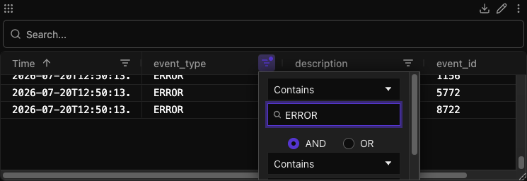 Raw column filter