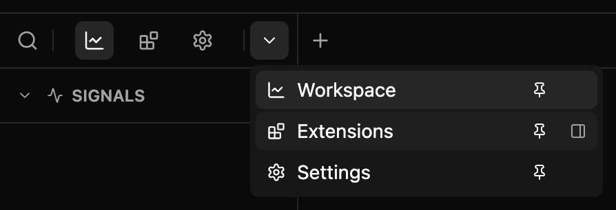All views menu with pin and move actions